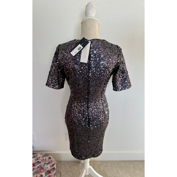 French Connection Lunar Sparkle Faux Wrap Mini Dress in Charcoal - 4 - Picture 6 of 8